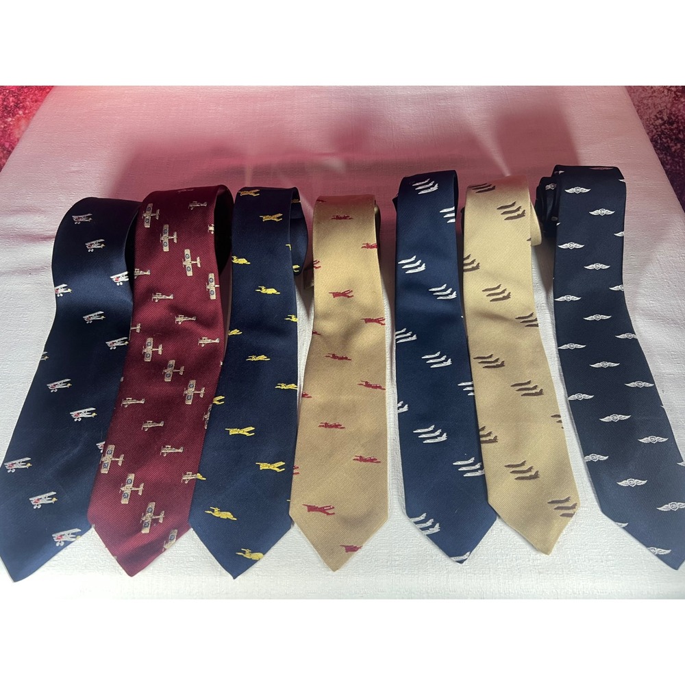 Vintage Aviator Tie Lot 7pc Gates Learjet Reis of New Haven 1960s 1970s Airplane
